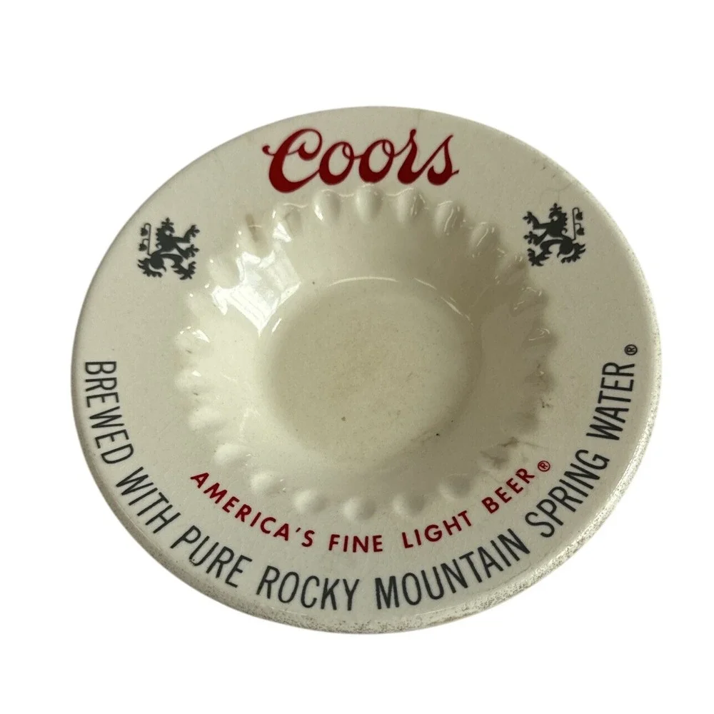 Vintage Coors Beer Ceramic Ashtray Rocky Mountain Spring Water Cream‎